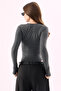 Crep Women's Viscose Fabric Crew Neck Long Sleeve Snap Fastener Bodysuit Anthracite - 6