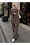 Women's Ribbed Detailed Side-Tie Long Tunic and Wide-Leg Pants Two-Piece Hijab Set