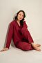 Women's Burgundy Woven Fabric Shirt Pajama Set, Viscose Fabric - 2