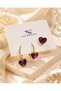 Gold Color Heart Figured Stone Detailed 3-Piece Steel Earring Set - 2