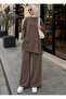 Women's Ribbed Detailed Side-Tie Long Tunic and Wide-Leg Pants Two-Piece Hijab Set - 2