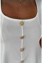 Women's Thick Strap Square Neck Gold Buttoned Waist Pleated Flounce Peplum Blouse - 7