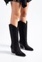 Women's Cowboy Boots - Pointed Toe Contrast Stitching Detailed Thick Heeled Faux Leather - 3