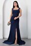 Square Neck Beaded Slit Dress Ecr5974 - 5