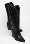 Women's Cowboy Boots - Pointed Toe Contrast Stitching Detailed Thick Heeled Faux Leather - 6