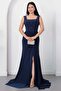 Square Neck Beaded Slit Dress Ecr5974