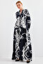 Women's Patterned Hijab Dress 1010 - Black and White - 4