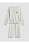 Lcw Young Beige V-Neck Embroidered Women's Pajama Set - 5