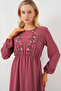 Women's Embroidered Long Hijab Dress 1164 - Dusty Rose - 3