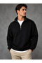 Men's Stand Collar Oversize Fit Compact Combed Cotton 3 Thread Sweatshirt - 2