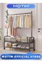 Rolling Metal Coat Rack With 360° Wheels Garment Rack Organizer With Bottom Shelves, Basket And 4 Hooks For Clothes Hats Bags(Black, 120 * 35 * 176CM)