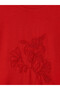 Two Mt Shop Quality Lcw Modest Red Combed Cotton Embroidered Loose & Baggy Short Sleeve Women's T-Shirt - 6