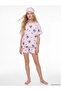 Lcw Kids Pink Stitch Printed Girls' Shorts Pajama Set