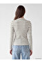 Lcw Modest Green Stand Collar Striped Women's Bodysuit - 4