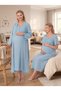New Season Indigo Muslin Fabric Buttoned Breastfeeding Compatible Design Short Sleeve 100% Cotton Maternity Nightgown Set of 2 - 8