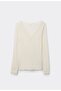 Women's Lace Detailed Cashmere Blend Ultra Light Blouse - Ecru - 6