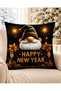 Black Gold New Year's Digital Printed Decorative Set of 4 Throw Pillow Covers with Dwarf Clock Pattern - 5