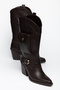 Women's Western Cowboy Suede Look Boots with Pointed Toe, Pocket, Buckle and Thick Heel - 4