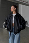 Oversized Leather Jacket with Pocket Belt Detail - 2