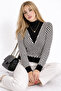 Women's Knitwear Sweater Black White Striped Patterned Long Sleeve Knitted Stylish Casual Sweater - 4