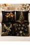 Black Gold Christmas Digital Printed Decorative Set of 4 Throw Pillow Covers with Deer Pine Tree Gift Pattern