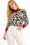 Women's Knitwear Sweater Ecru Black Leopard Patterned Red Detailed Crew Neck Long Sleeve Knitted Sweater