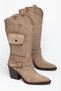 Women's Cowboy Boots - Suede Look, Pointed Toe, Pocket Detail, Buckle, Thick Heel - 2