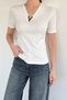 Women's V-Neck Lycra Blouse with Gold Buckle Detail