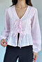 Women's Front Tie Detailed Scalloped Blouse - 3