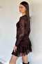 Women's Crew Neck Patterned Transparent Tulle Blouse - 4