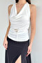 Draped Collar Side Gathered Low-Cut Blouse - 2