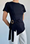 Women's Buckle Side Tie Blouse - 3