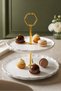 Habbe Off-White 2-Tier Porcelain Cookie Holder and Presentation Tray - 2