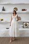 Women's White Ruffle Detailed Corseted Midi Dress