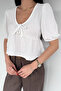 Women's V-Neck Short Sleeve Blouse - 2