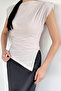 Women's Shoulder Padded Draped Asymmetrical Cut Blouse - 2