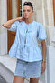 Women's Front Tie Detailed Ruffled Sleeve Elastic Blouse - 2