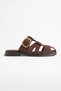 Women's Brown Nubuck Buckle Slippers – Comfortable Flat Sole Casual Open-Toe Sandals
