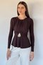 Women's Pleated Waist Elasticated Blouse with Gold Buckle Detail - 2