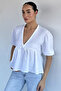 Women's V-Neck Muslin Fabric Blouse - 2