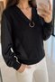 Gülseli Women's V-Neck Gold Buckle Detailed Garnished Blouse - 2