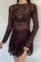 Women's Crew Neck Patterned Transparent Tulle Blouse