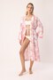Paisley Patterned Pink and White Women's Long Kimono with Drawstring Waist and Tie Detail – Lavinia