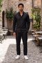 Men's Black Linen Cotton Shirt and Pants Set - Relaxed Fit Two-Piece Set Summer Shirt Collar