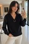 Gülseli Women's V-Neck Gold Buckle Detailed Garnished Blouse