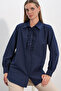 Women's Ruffled Long Shirt Tunic 1566 - Navy Blue - 4