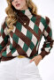 Women's Knitwear Sweater Brown Green Ecru Diamond Patterned Turtleneck Long Sleeve Knitted Sweater - 5
