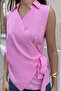 Women's Double-Breasted Collar Blouse with Side Tie Detail - 4