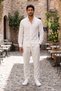 Men's White Linen Cotton Shirt and Pants Set - Relaxed Fit Two-Piece Suit Summer Shirt Collar