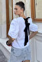 Women's Back Tie Detailed Blouse with Elastic Sleeves - 3